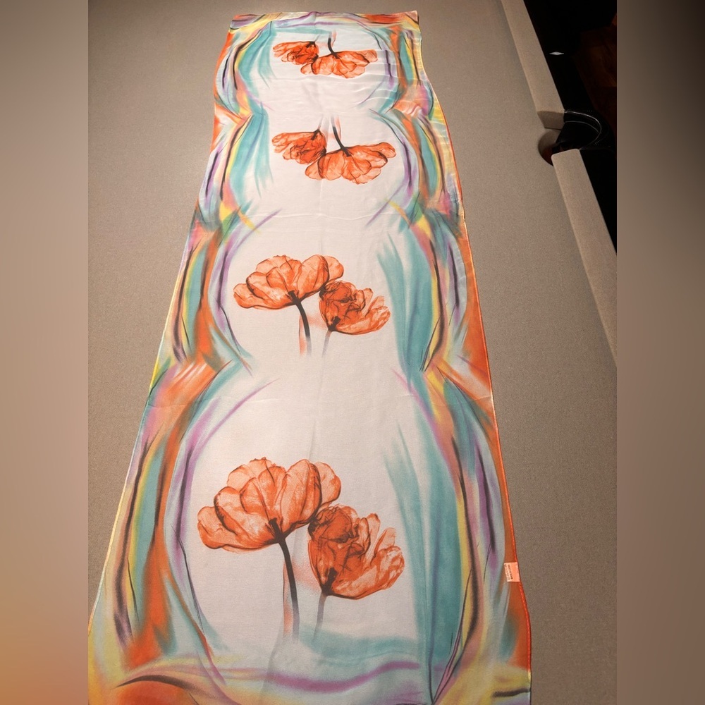 Sheer Silk Feel Floral Scarf - Picture 3 of 15